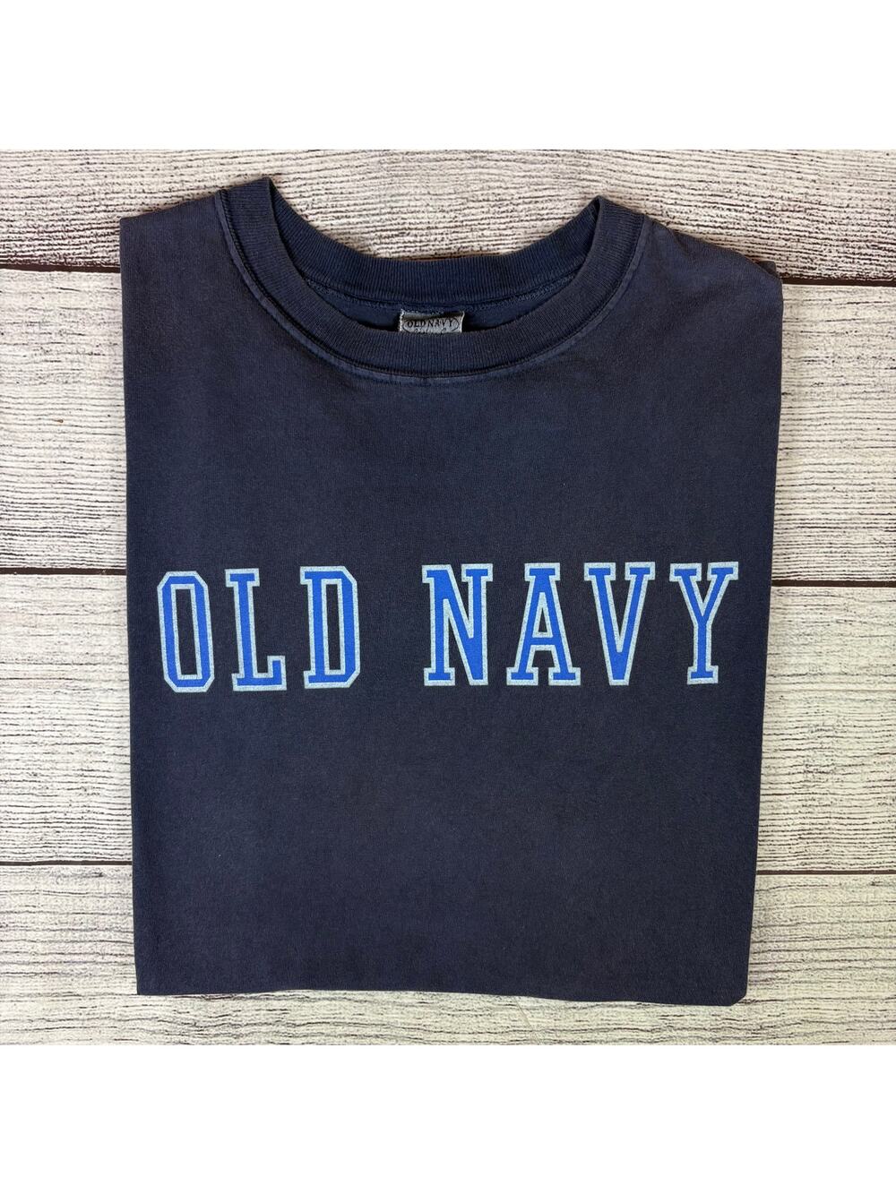 Vintage 1990s Old Navy Spell Out Navy Blue Faded T-shirt
